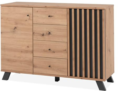 Furn.Design Kommode in Eiche Artisan und grau, Sideboard modern, Anrichte mit 3D-Lamellen, Breite 80 cm, Madem (80 cm)