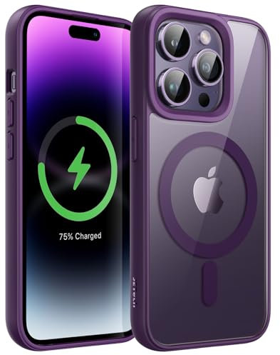 JETech Magnetic Case for iPhone 14 Pro Max 6.7-Inch Compatible with MagSafe, Shockproof Phone Bumper Cover, Solid Color Matte TPU Frame, Anti-Scratch Clear Back (Deep Purple)
