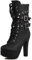 WOOD MEETS COLOR Donne autunno punta rotonda caviglia fibbia chunky tacco alto piattaforma cavaliere stivali（Black S-6，37）