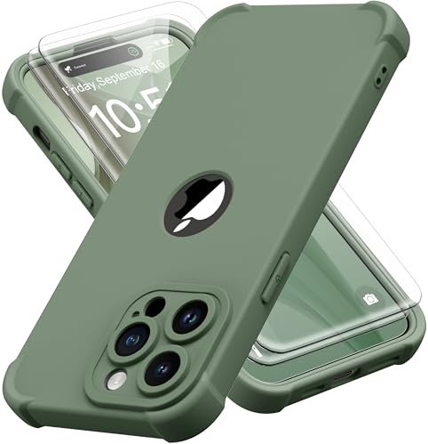 ORETECH Silicone Case for iPhone 14 Pro Case, with [2 x Tempered Glass Screen Protector] [Camera Protection] [Military Grade Shockproof ] Thin Slim Fit Rubber Bumper Phone Case Cover - Pale Green