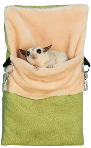 Copfeu Small Pet Hanging Bed Sleep Pouch with Heated Warm Compartment Pet Hammocks Bed for Hamster Rat Sugar Glider Squirrel Ferret Warm Nest Bed Hideout Cave Pet Cage Accessories (Green,Medium)