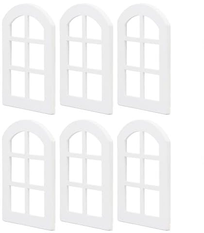 Tbest 6PCS Dollhouse Windows, Wooden Miniature Tiny Window Frame Furniture for 1:12 Scale Doll House