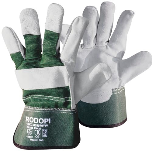 RODOPI Leder Arbeitshandschuhe Cowboy für Herren und Damen Bauhandschuhe Gr.8-11 Rindspaltleder Gartenhandschuhe dornenfest EN 388:2016