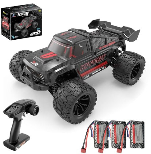 X-Verse KF18 1:14 Ferngesteuertes Autos Bürstenlose, 70 KM/H Schnelle RC Autos, 2.4GHz 4WD All Terrain Offroad RC Truggy RC Truck für Erwachsene, 3 Batterien(Schwarz)