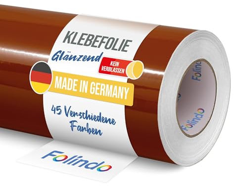 FOLINDO Möbelfolie selbstklebend 621 083 Haselnussbraun Glanz Vinyl 5m x 31,5 cm Klebefolie Möbel, Klebefolie Küche Möbelfolie Folie für Möbel Möbelfolie selbstklebende Folie Küchenfolie selbstklebend