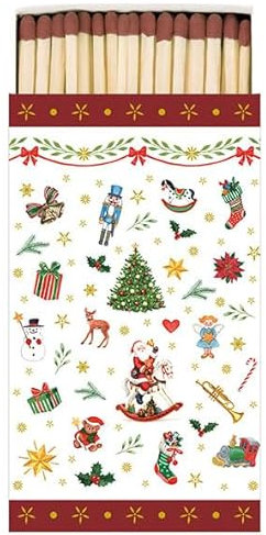 Kaminhölzer 45er Box Weihnachten Kleine Weihnachtssymbole rot als Tischdeko. Streichholzlänge 9,5cm. Boxgröße 11x6,3cm