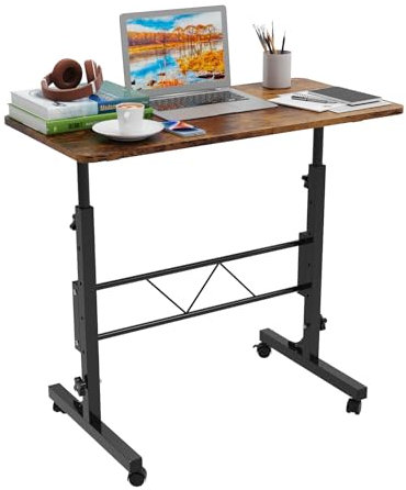 Lvhecforhm Bureau Debout Portable avec roulettes, Table Ordinateur Mobile Réglable en Hauteur, 80x40cm Petit Table D'ordinateur Mobile, Table de Lit pour Canapé, Table d'appoint pour Chambre Marron