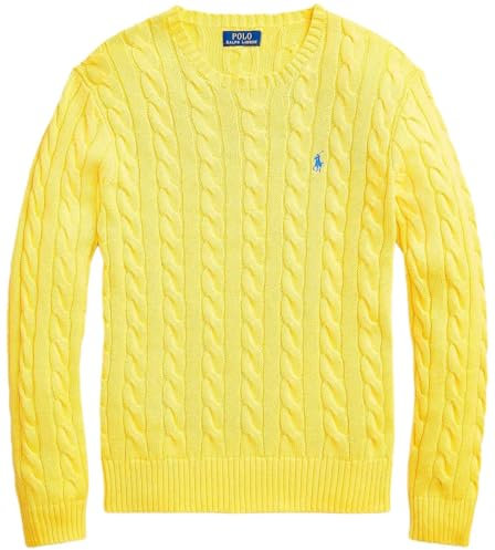 POLO RALPH LAUREN Men's Iconic Cable Knit Cotton Pullover Sweater, Ralph Lauren Yellow, XL