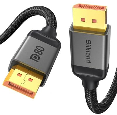 Silkland 80Gbps Câble DisplayPort 2.1 3M DP80, 8K@240Hz, 4K@540Hz/360Hz/240Hz 16K Câble DP 2.1, Compatible UHBR20, HDR, FreeSync, G-Sync, DSC pour 5090, 7900XTX, écrans Gaming, PC