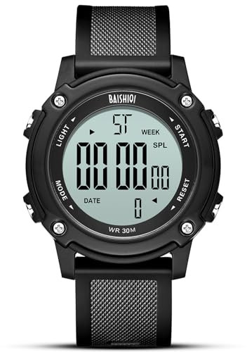 BAISHIOI Orologio Uomo Digitale Sportivo Militare Orologio da Uomo Impermeabili con Retroilluminazione/Cronometro/Sveglia e Timer (Black) (Black)