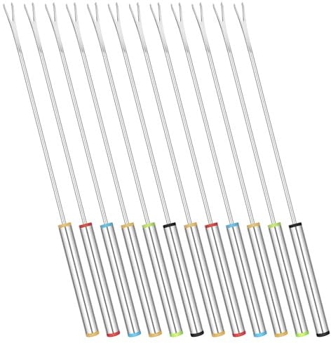 BOHUIZ 12 Stück Edelstahl Fonduegabeln, 24 cm Grillgabel mit Hitzebeständigem Griff Fondue Gabel Kuchengabel Kuchengabelnfür Schokolade Käse Dessert Obst Gemüse Fleisch