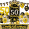 Deko 50. Geburtstag Mann Frau - Schwarz Gold 50 Jahr Geburtstagsdeko Banner Luftballons und Wimpel, Stoff Hintergrund XXL Zahlen Ballons für 50 Geburtstagsfeier Dekoration