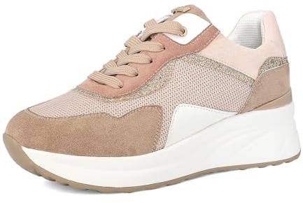 inblu Scarpe da Ginnastica Donna con Dettagli in Brillantini, Suola Bianca con Zeppa
