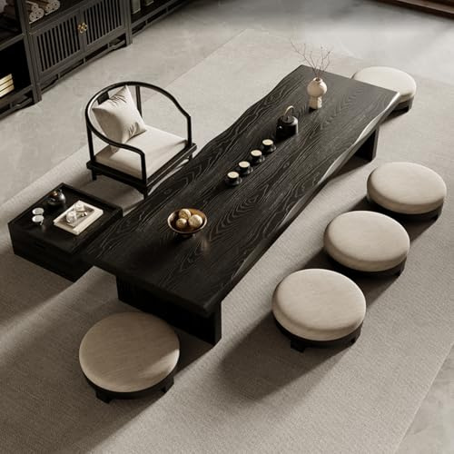 HYANXUE Couchtisch aus Holz, japanischer Bodentisch, rechteckiger Tatami-Teetisch, Meditations-Altartisch, multifunktionaler niedriger Tisch zum Sitzen auf dem Boden (Schwarz, 120 x 60 x 35 cm)