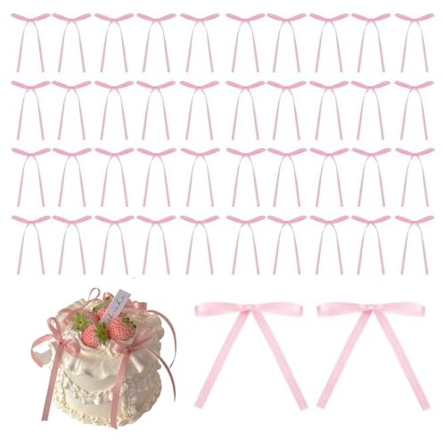 Raheem 40pcs Reusable Bow Cake Toppers - Non-Edible Decorative Bows for Fondant & Buttercream Cakes, Baby Showers, Weddings, Birthday Parties, Secure Attachment Design (Pink)