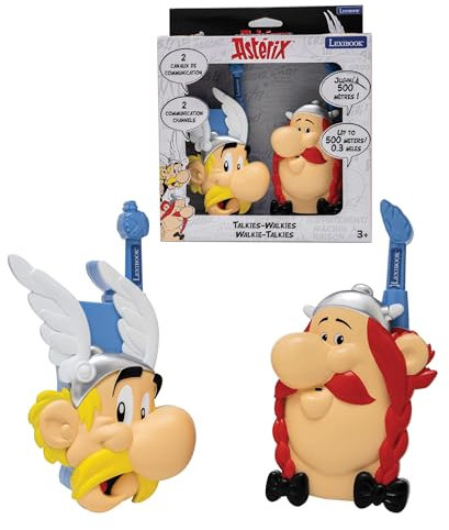 LEXIBOOK, Asterix, Asterix 3D walkie-talkies, Alcance 500m, 2 Canales de comunicación, Clip para cinturón, Rojo, TW18AX