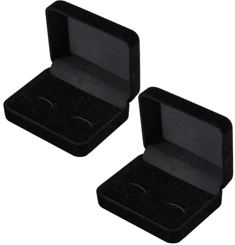 Beebeecraft 2Pcs Flocking Cufflinks Boxes Black Rectangle 3x2.4x1.2in Cuff Links Storage Box for Jewellery Display Earrings Ear Stud Holder Packaging Case Organizer Men Wedding Gifts