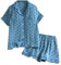 Generico Pigiama Donna Corto - Pigiama Donna Cotone Leggero Scollo A V Maniche Corte Camicia Top Pantaloncini Stampa A Cuore Seersucker Casual in Due Pezzi Pigiami da Casa
