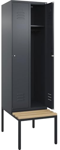 C + P Möbelsysteme C+P | Spind Classic Plus Sitzbank | 2 Abteile | grau | B 600 mm | Zylinderschloss | untergebaut | Buche-Hartholz