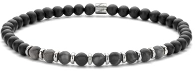 Frank 1967 7FB-0686 Hematiet Kralen Herenarmband Zwart/Grijs | Rekbaar, Lengte 19 cm, Kralen 4 mm