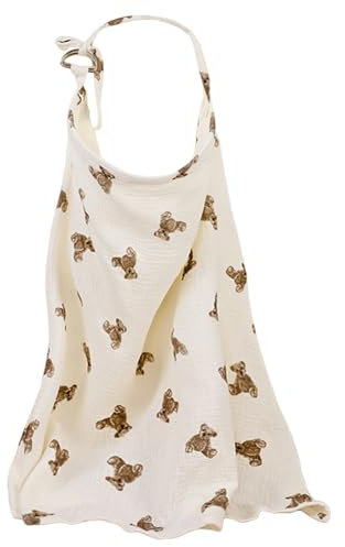 Hsrag White Bear Print Muslin Breastfeeding Cover - 360° Breathable Nursing Privacy Apron for Stroller