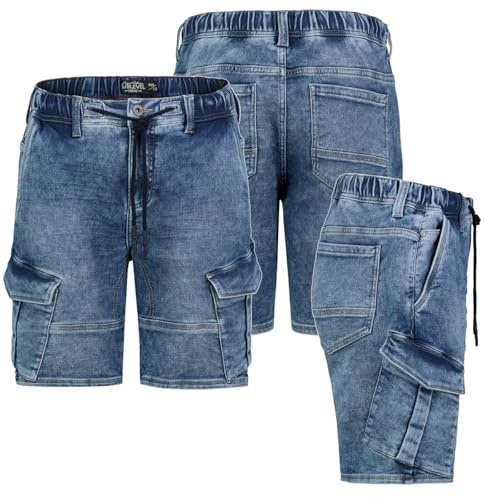Sublevel Herren Jogging Shorts Freizeit Bermuda Kurze Hose Jeans Sweat Cargo, Hosengröße:W32, Farbe:KD11-darkbludenim