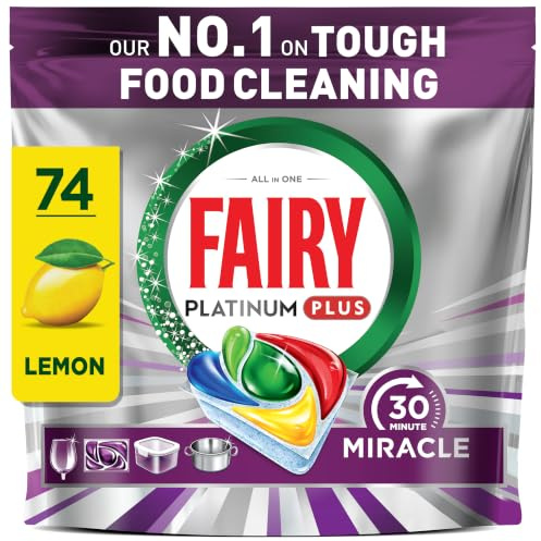 Fairy 30 Minute Miracle Platinum Plus Dishwasher Tablets, 74 Capsules