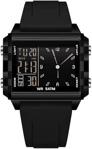 findtime Rechteckige Armbanduhr Sportuhr Digital Analog Silikonarmband Farbige Digitaluhr Herren Damen Teenager Uhr Coutdown Stoppuhr Dualzeit 5ATM Wasserdicht Designer