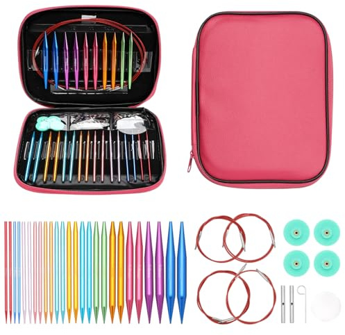 13 Pairs Rose Gold Circular Knitting Needles Set with Cables, Complete Knitting Set with Interchangeable Tips, Professional Crochet Hooks Set for Hats and Sweaters