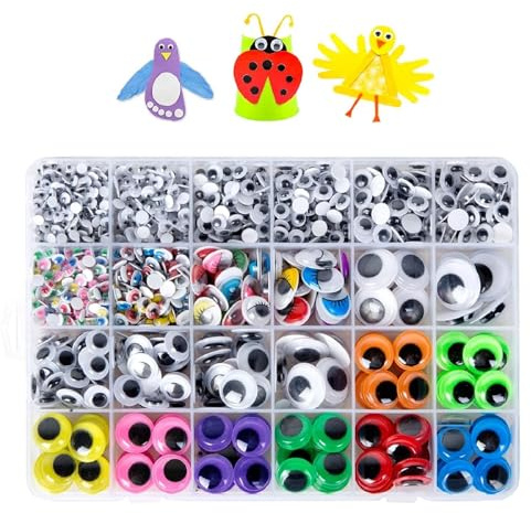 txuzong Kit de 1700 Ojos Móviles Autoadhesivos - 10 Tamaños (4-15 mm) | y 5 Colores - Set Creativo para Manualidades Infantiles - Perfecto para Tarjetas de Felicitación, Scrapbooking, Juguetes DIY