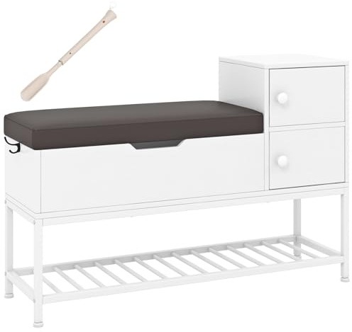 GIANTEX Schuhbank mit Sitzfläche und Stauraum, 2 Schubladen | Schuhregal schmal mit Schuhlöffel, 1 Ablage, 100 x 30 x 68 cm, für Eingangsbereich, Wohnzimmer & Flur, belastbar bis 150kg