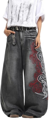 Zewool Jeans da uomo con ricamo, hip hop, skater, gamba larga, pantaloni in denim Y2K Streetwear