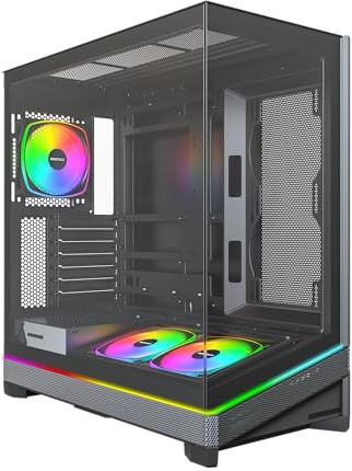 MONTECH Sky 3 Boîtier PC ATX, Verre panoramique, Flux d'air réglable, Design personnalisé, Support de radiateur 360 mm, Ventilateurs ARGB PWM 3 x 120 mm pré-installés, Construction compacte pour GPU