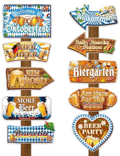 UZYXC 10 Stück Biergarten Schilder – Papier Wegweiser mit Bierfest Motiven, für Party, Oktoberfest, Dekoration, Eingang, Garten, als Hinweisschild