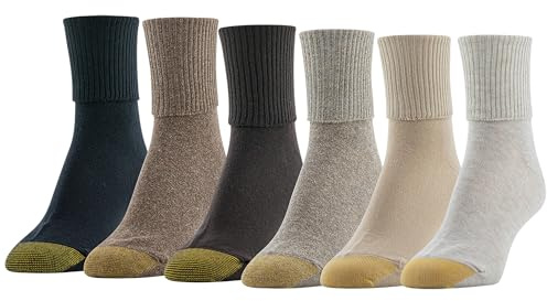 Gold Toe Women's Classic Turn Cuff Socks, Multipairs Casual Sock, Brown Black Mix (6-pairs), M UK