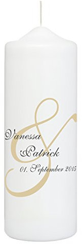 Weddix Hochzeitskerze Weiß mit & Zeichen in Beige als Verzierung - Traukerze mit Spruch