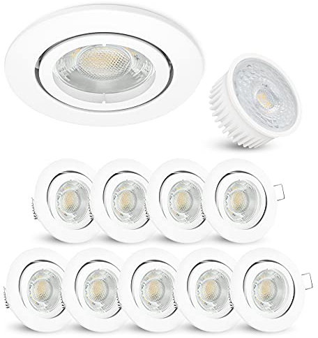 linovum LED Einbaustrahler Einbauleuchte 10er Set - Einbauspot flach in rund schwenkbar weiß inkl. 4W LED Modul neutralweiß