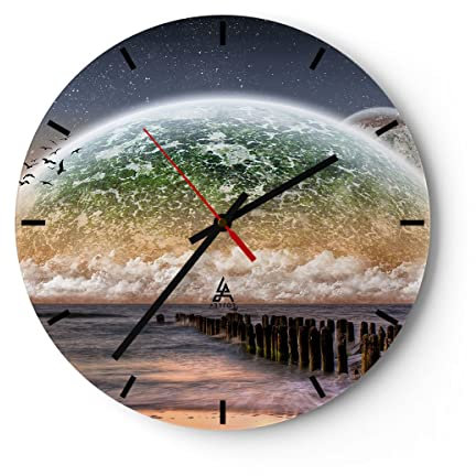Modern Wanduhr Abstraktion Planet Erde Globus 30x30cm Rund Klein Wand Uhr Glas Analog Zimmeruhren Küche Büro Wohnzimmer Glasuhr Wall Clock Dekoration Design Wanddekoration Küchenuhr C3AR30x30-0353