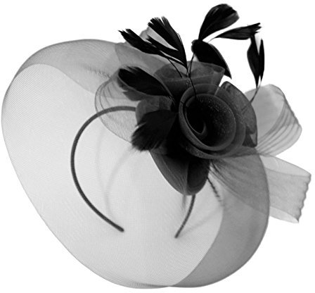 Caprilite Fascinator für Hochzeiten, Pferderennen, Schleier, Netz, Hut mit Zapfen und Federn Gr. Einheitsgröße, Schwarz