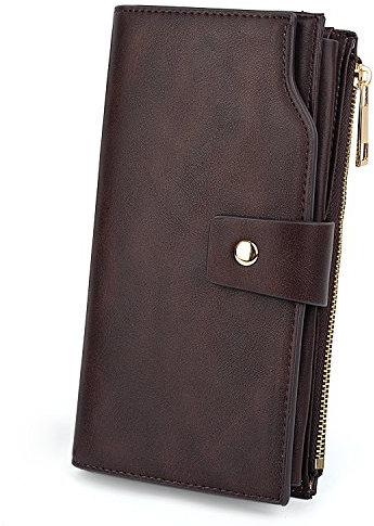 UTO Damen RFID Blocking große Kapazität Vegan Leder Clutch Wallet 21 Kartensteckplätze Halter Organizer Damen Veganrse Kaffee