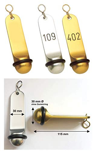 Desi-Schilder Hotelanhänger-115 x 30 mm-Aluminium-Mit,oder ohne Gravur-Schlüsselanhänger-Keyholder-Schlüssel-Keyrings (685 B -Alu.gold mit bis zu 4-stelliger Zahl)