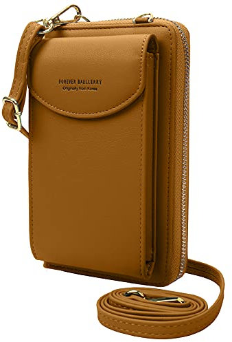 ZhengYue Crossbody Phone Bag for Women, Leather Ladies Handbags Mobile Phone Pouch with Long Strap Zip Card Slots, Small Cellphone Shoulder Bags Coin Purse Wallet Brown