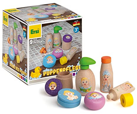 Erzi 21505 Sortierung Puppenpflege aus Holz, Kaufladenartikel für Kinder, Rollenspiele