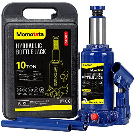 Portable Hydraulic Ram Welded Bottle Jack with Carrying Case, 2 Ton/ 5 Ton/ 8 Ton/ 10 Ton/ 20 Ton Capacity-Blue (10 TON)