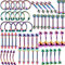 Bunt PieRegenbogenfarben rcing Set damen herren 60x Edelstahl Mix Körperschmuck Studs Barbells bunt Bananabells für Ohr schwarz Lippe Nase Bauchnabel Nippelbunt Piercing Ring Punk 1.2 * 10mm
