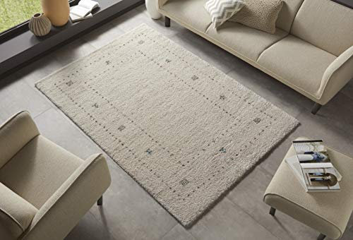 Mint Rugs Nomadic Teppich Hochflor Wohnzimmer-Teppich Weich Flauschig Langflor Shaggy Flokati Boho Ethno-Design für Kinderzimmer Schlafzimmer Küche Flur Creme 200x290 cm