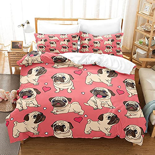 kldby Bettwäsche-Set 135x200 schön Mops Muster Weiche Mikrofaser Bettwäsche Set 2 Teilig - 1 Bettbezug mit Reißverschluss und 1 Kissenbezüge 80x80 cm