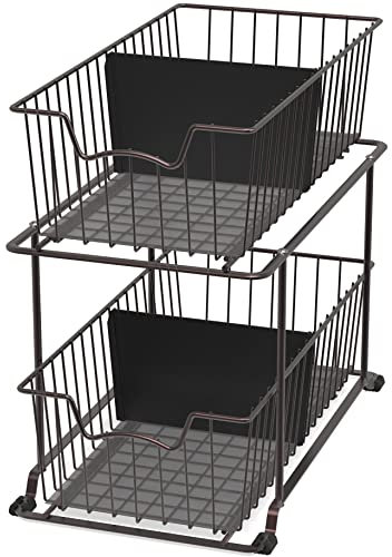 Simple Houseware 2 Tier Cabinet Wire Basket Drawer Organizer, Brown
