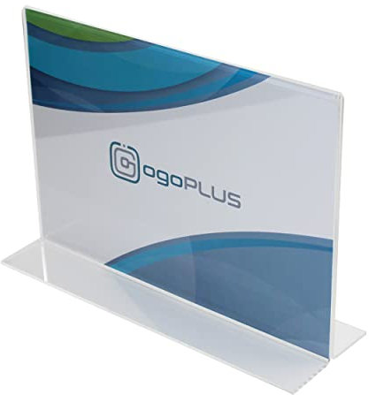 ogoPLUS T-Ständer Din A6 Querformat/Acryl Tischaufsteller, Flyer Ständer, Menükartenhalter, Infoschild, Werbeträger, Acrylglas Preisschild, Aufsteller Werbung