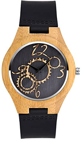 SUPBRO Holzuhren Herren Holz-Armbanduhr Ausrüstung Holzuhr für Herren Analoge Japanisch Holzuhr Quarzwerk Uhr mit Lederband